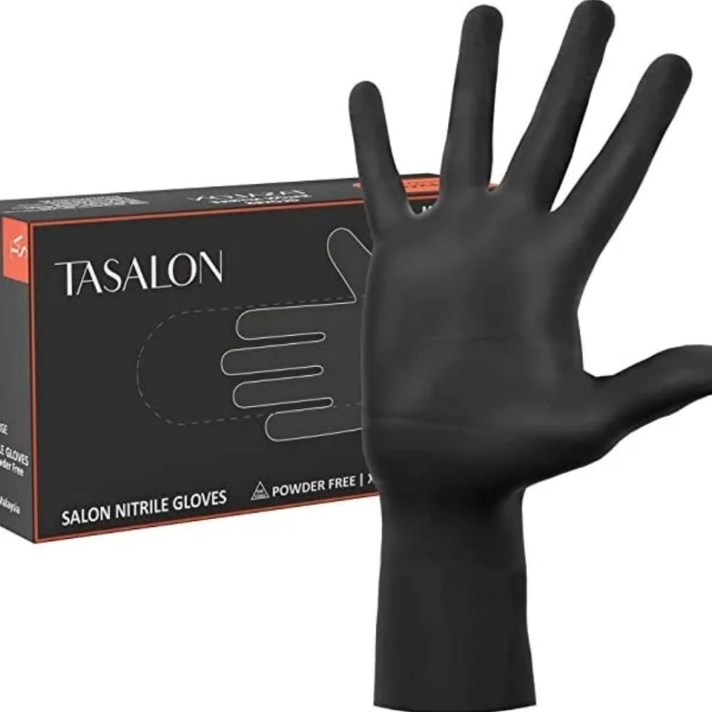 Set of 4 (2 M, 2 L)Disposable Black Nitrile Gloves 100 Count, 5 Mil Textured lon